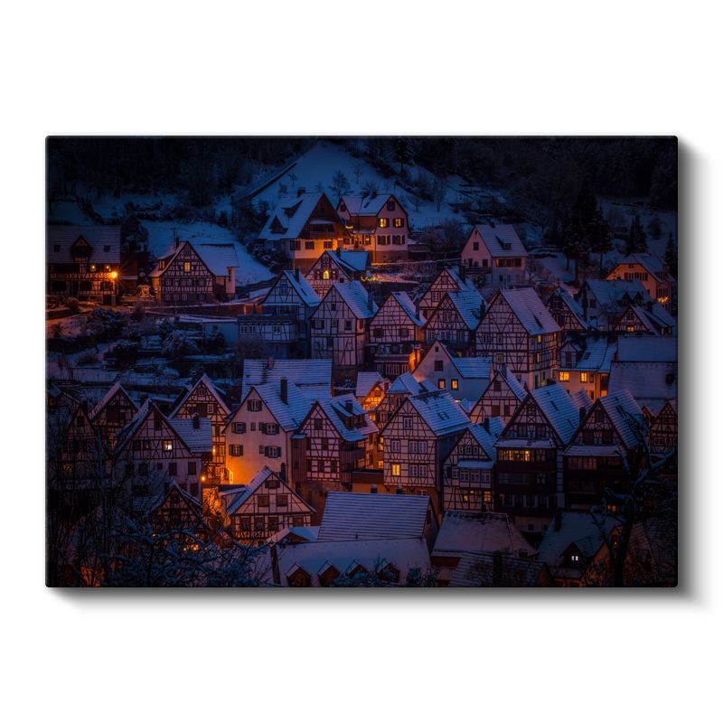 Kış Köyü - Geleneksel Evler Gecesi Kanvas Tablo