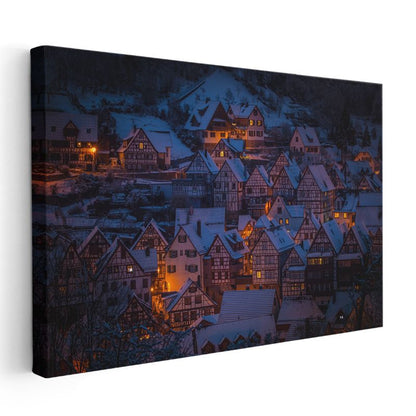 Kış Köyü - Geleneksel Evler Gecesi Kanvas Tablo