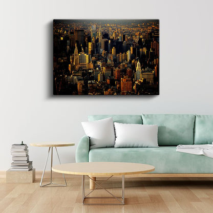 Manhattan Silüeti - Altın Saat Işığında Kanvas Tablo