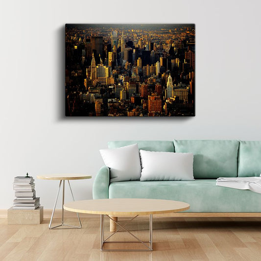 Manhattan Silüeti - Altın Saat Işığında Kanvas Tablo