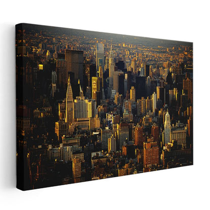 Manhattan Silüeti - Altın Saat Işığında Kanvas Tablo