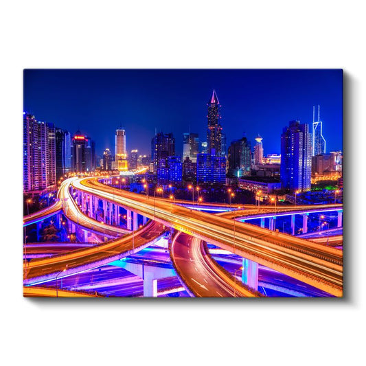 Şehir Kavşakları - Neon Işıklar Altında Kanvas Tablo