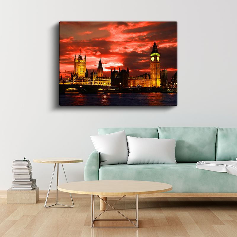 Westminster Sarayı - Alev Kızılı Gökyüzü Kanvas Tablo