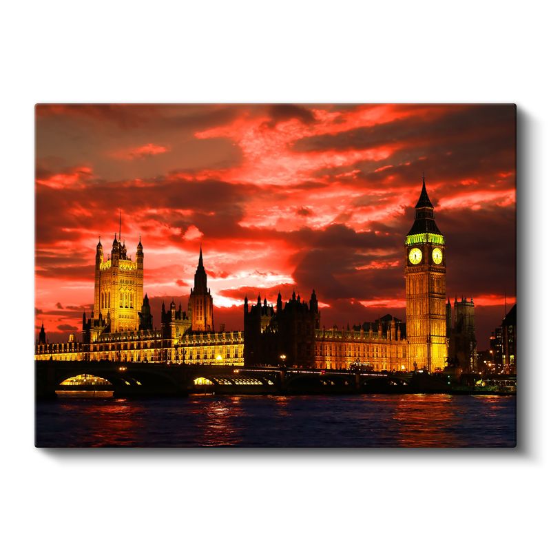 Westminster Sarayı - Alev Kızılı Gökyüzü Kanvas Tablo