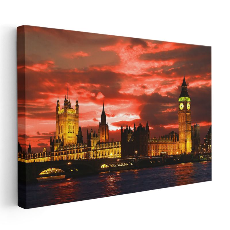 Westminster Sarayı - Alev Kızılı Gökyüzü Kanvas Tablo