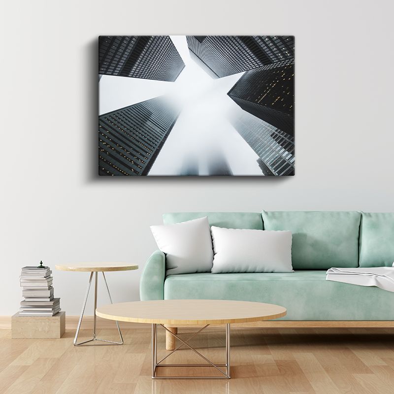 Metropol Zirvesi - Sis İçinde Gökdelenler Kanvas Tablo