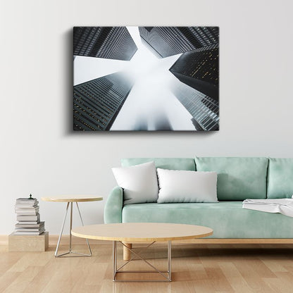 Metropol Zirvesi - Sis İçinde Gökdelenler Kanvas Tablo