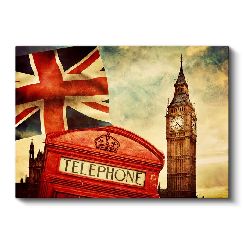 Londra Sembolleri - Nostaljik Şehir Kolajı Kanvas Tablo