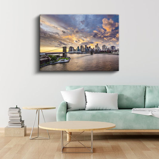 Brooklyn Köprüsü - Altın Saatler Manzarası Kanvas Tablo