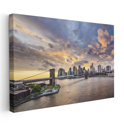 Brooklyn Köprüsü - Altın Saatler Manzarası Kanvas Tablo