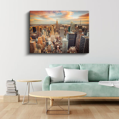Manhattan Silüeti - Gün Batımı Renkleri Kanvas Tablo