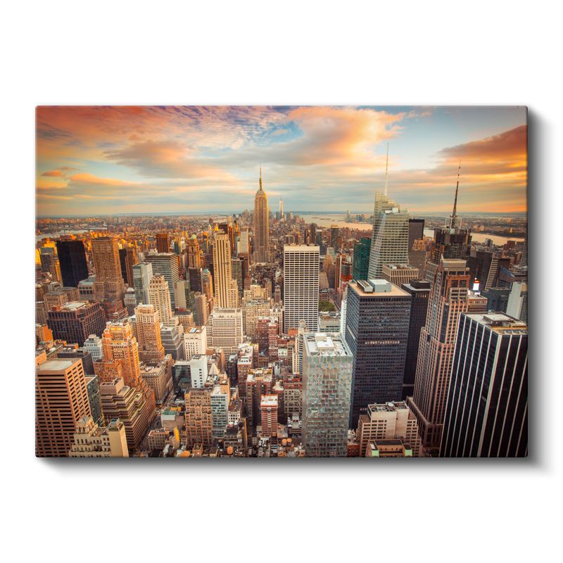 Manhattan Silüeti - Gün Batımı Renkleri Kanvas Tablo