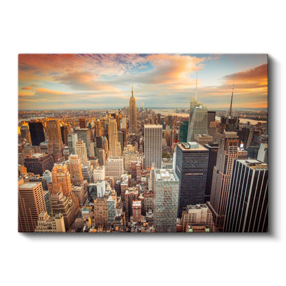 Manhattan Silüeti - Gün Batımı Renkleri Kanvas Tablo
