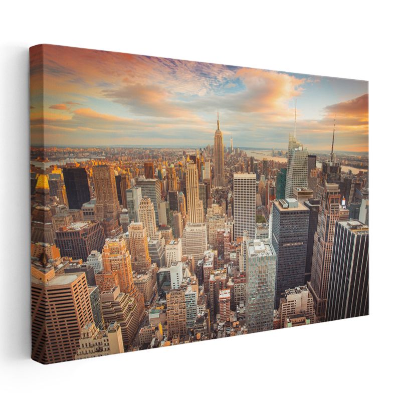 Manhattan Silüeti - Gün Batımı Renkleri Kanvas Tablo
