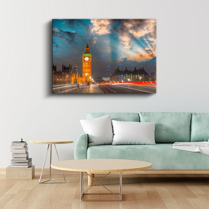 Big Ben - Akşam Işıkları Manzarası Kanvas Tablo