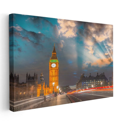 Big Ben - Akşam Işıkları Manzarası Kanvas Tablo