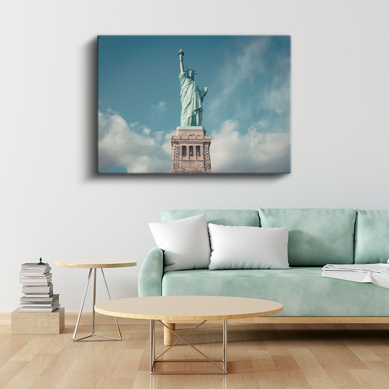 Özgürlük Heykeli - Turkuaz Gökyüzü Altında Kanvas Tablo