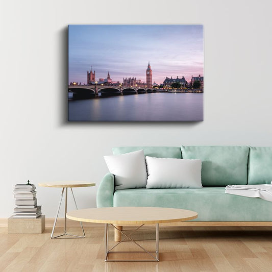 Westminster Sarayı - Nehir Kıyısı Manzarası Kanvas Tablo