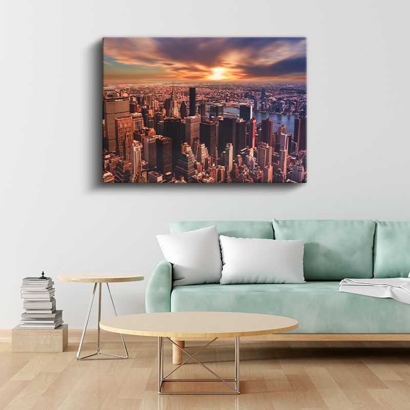 Manhattan Silüeti - Gün Batımı Işıkları Kanvas Tablo