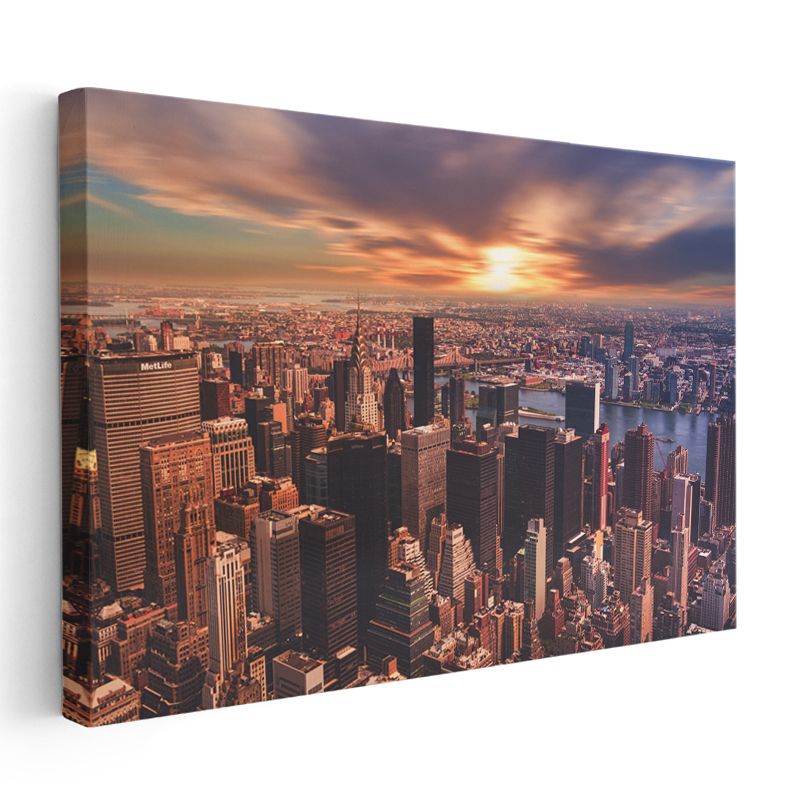 Manhattan Silüeti - Gün Batımı Işıkları Kanvas Tablo