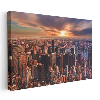 Manhattan Silüeti - Gün Batımı Işıkları Kanvas Tablo