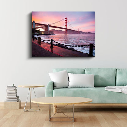 Golden Gate Köprüsü - Pembe Gökyüzü Altında Kanvas Tablo