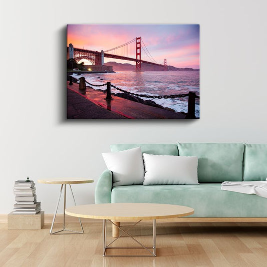 Golden Gate Köprüsü - Pembe Gökyüzü Altında Kanvas Tablo