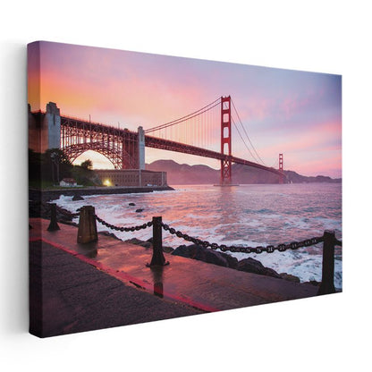 Golden Gate Köprüsü - Pembe Gökyüzü Altında Kanvas Tablo
