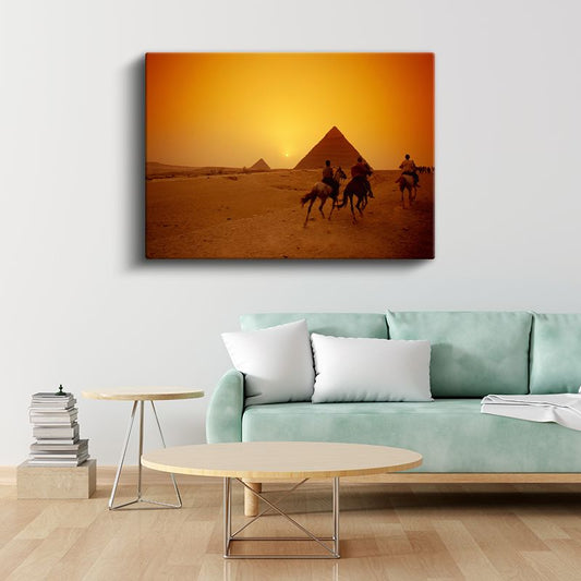 Mısır Piramitleri - Çöl Günbatımı Kanvas Tablo