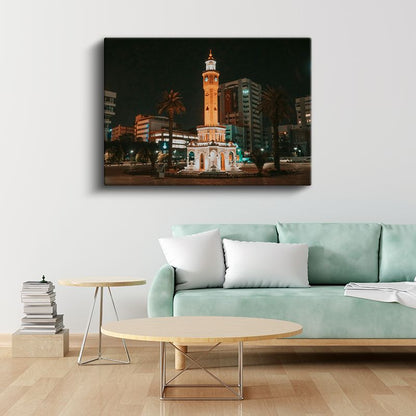 İzmir Saat Kulesi - Gece Işıkları Kanvas Tablo