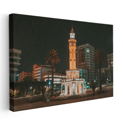 İzmir Saat Kulesi - Gece Işıkları Kanvas Tablo