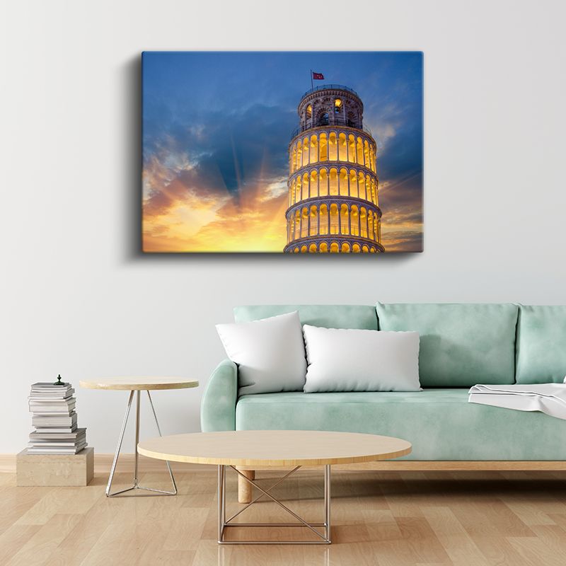 Pisa Kulesi - Günbatımı Işıkları Kanvas Tablo