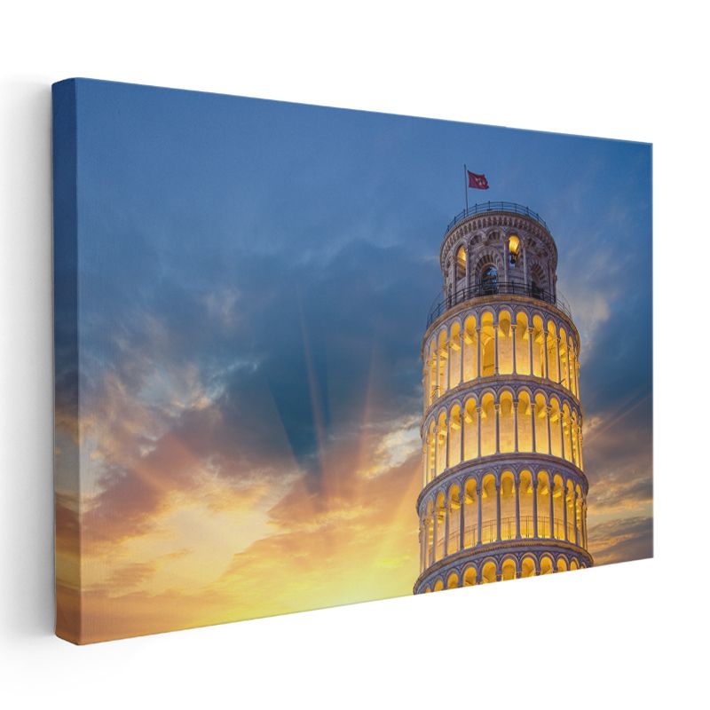 Pisa Kulesi - Günbatımı Işıkları Kanvas Tablo