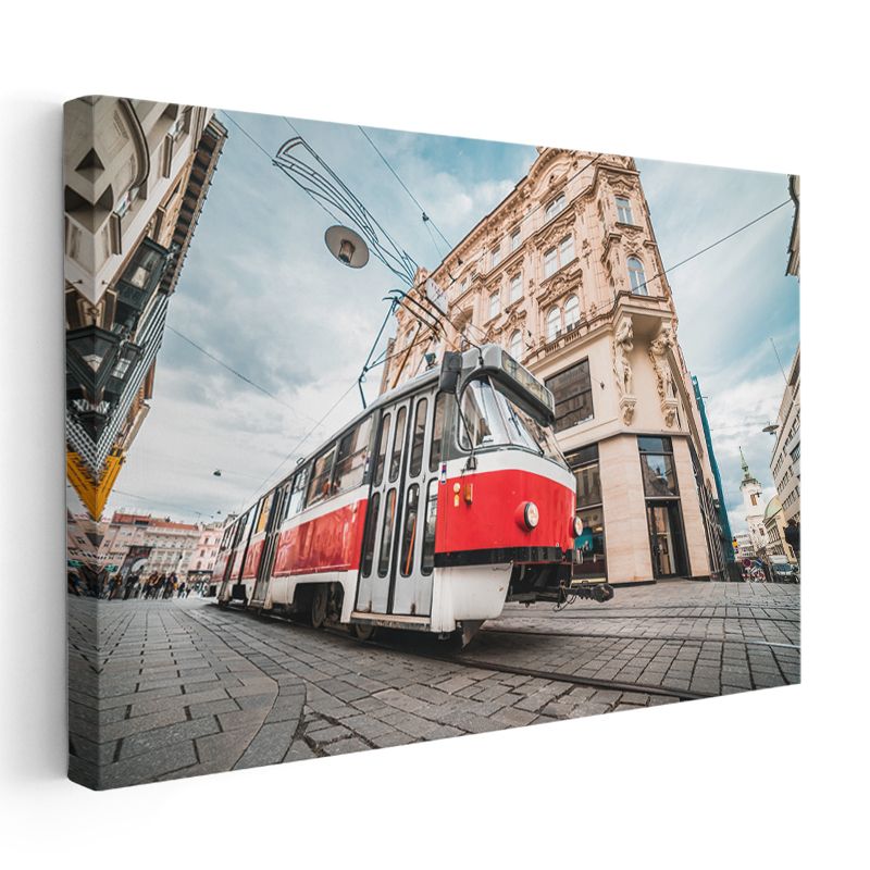 Prag Sokakları - Nostaljik Tramvay Kanvas Tablo