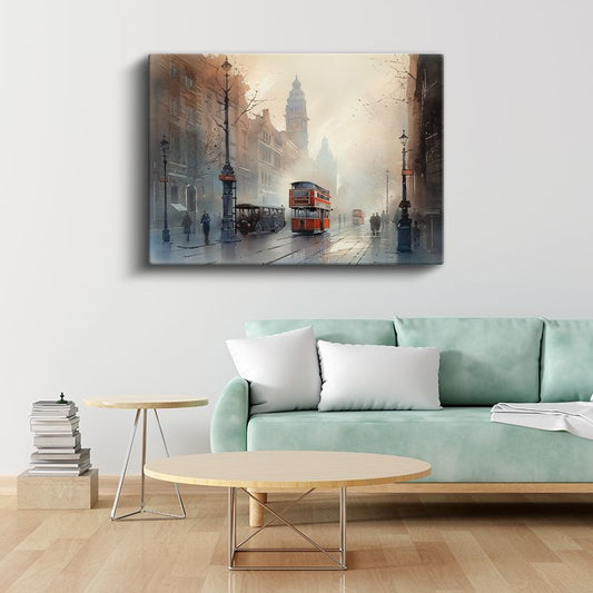 Londra Sokakları - Sisli Atmosfer Kanvas Tablo