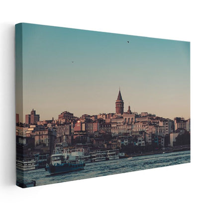 Galata Kulesi - Deniz Manzaralı Kanvas Tablo
