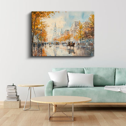 Sonbahar Bulvarı - Nostaljik Şehir Manzarası Kanvas Tablo