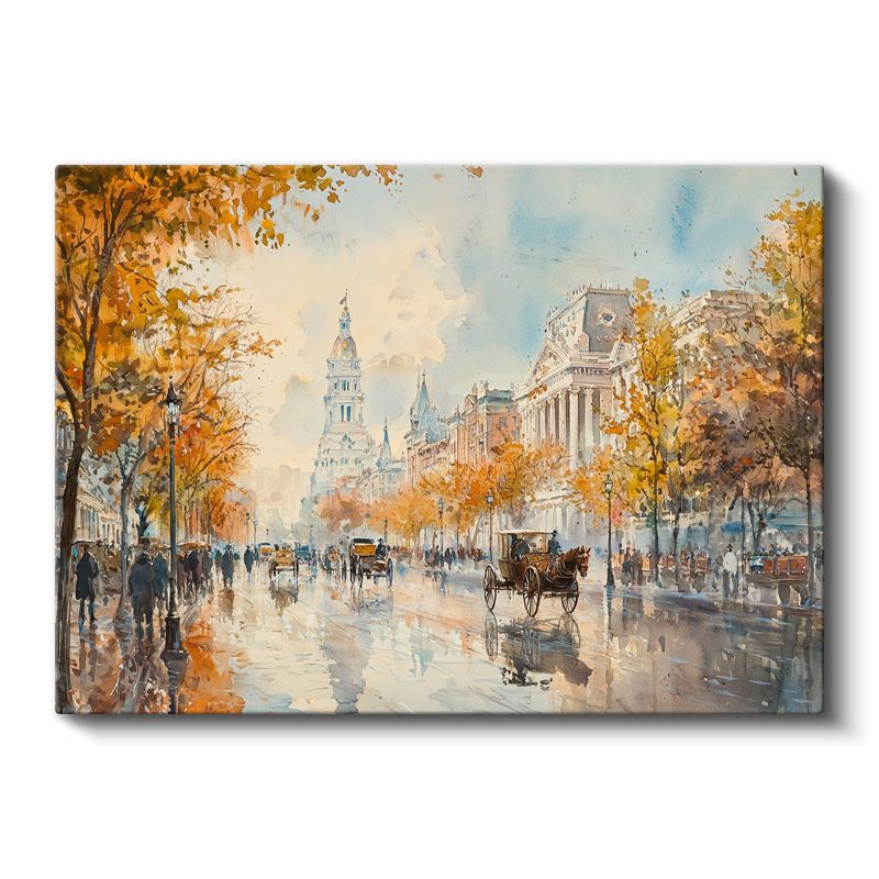 Sonbahar Bulvarı - Nostaljik Şehir Manzarası Kanvas Tablo