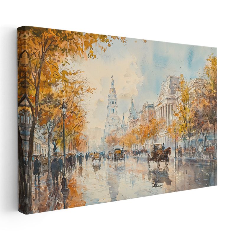 Sonbahar Bulvarı - Nostaljik Şehir Manzarası Kanvas Tablo