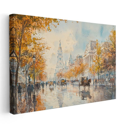 Sonbahar Bulvarı - Nostaljik Şehir Manzarası Kanvas Tablo