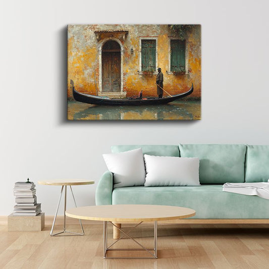 Venedik Gondolcusu - Klasik İtalyan Mimarisi Kanvas Tablo
