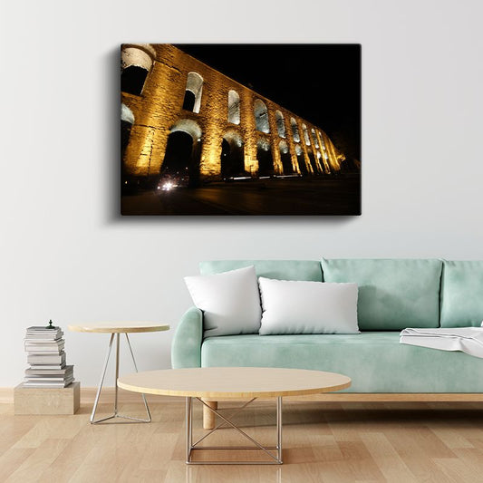 Roma Su Kemerleri - Gece Aydınlatması Kanvas Tablo