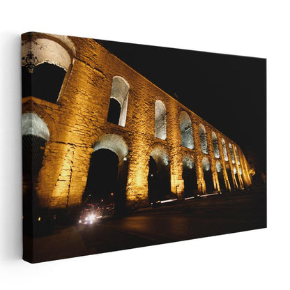 Roma Su Kemerleri - Gece Aydınlatması Kanvas Tablo