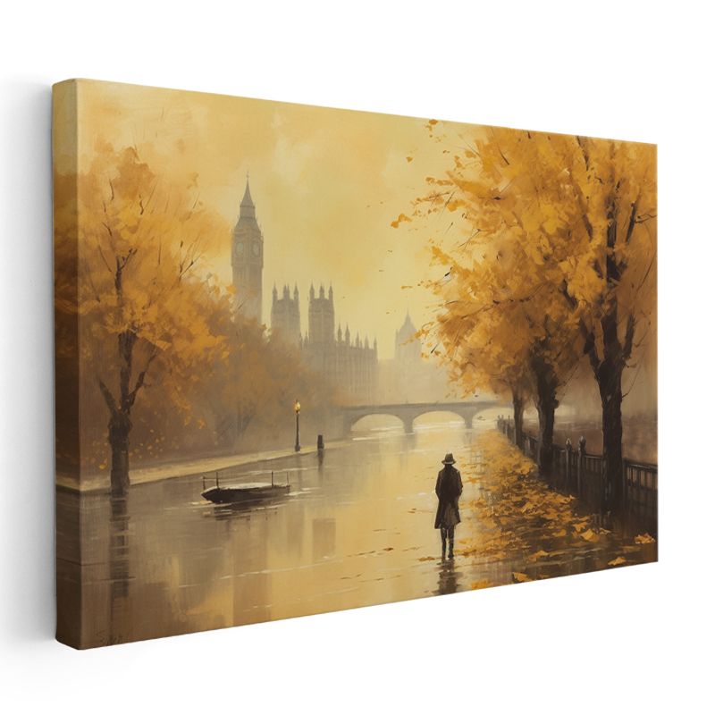 Londra Thames Nehri - Sonbahar Atmosferi Kanvas Tablo