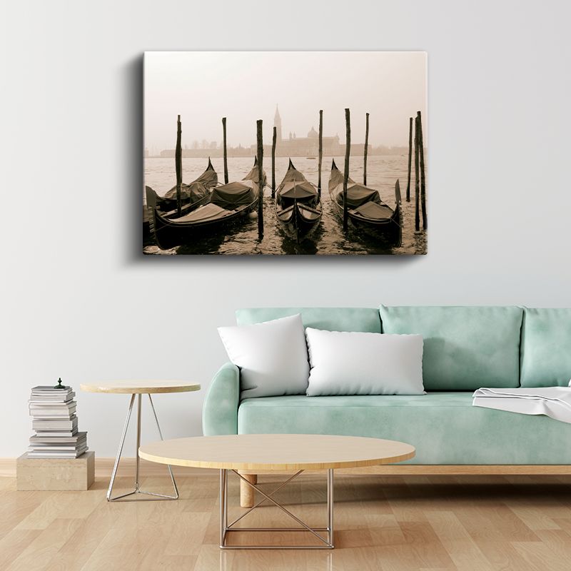 Venedik Gondolları - Sisli Sabah Manzarası Kanvas Tablo