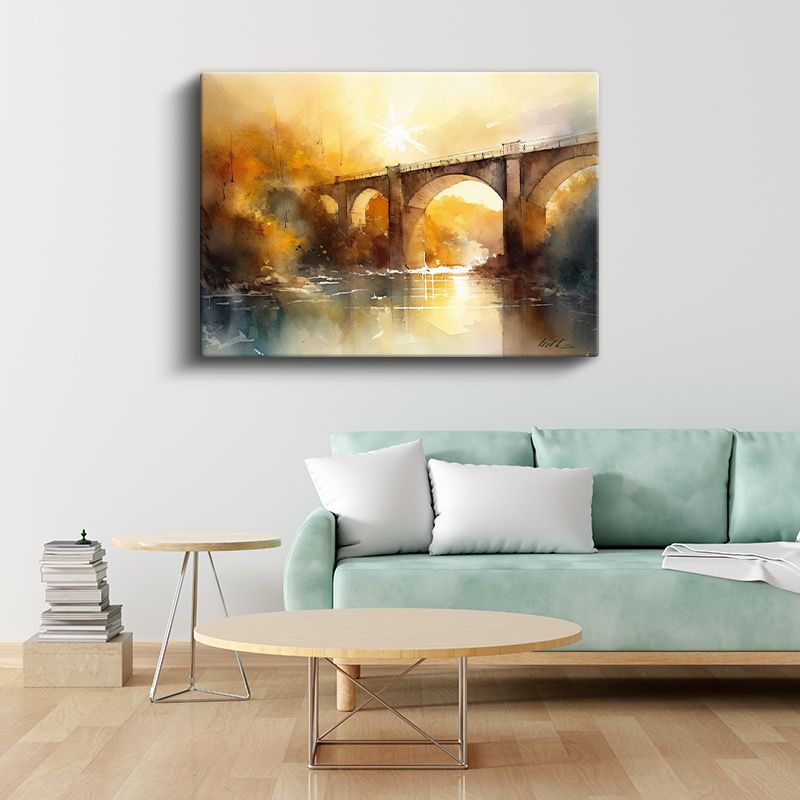 Taş Köprü - Sulu Boya Günbatımı Kanvas Tablo