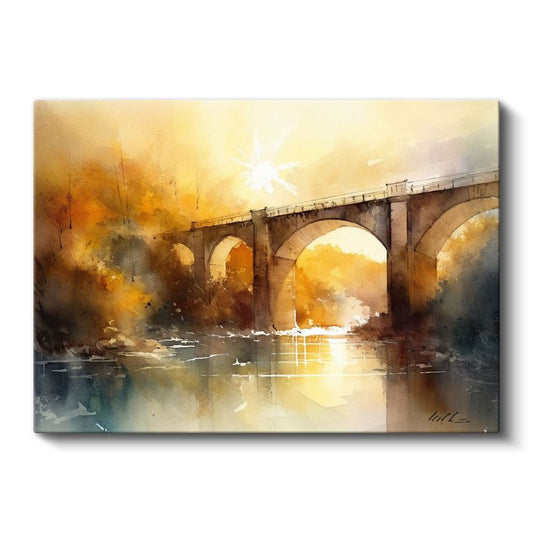 Taş Köprü - Sulu Boya Günbatımı Kanvas Tablo
