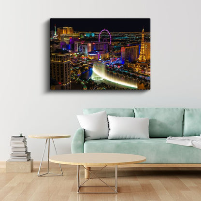 Las Vegas Gece Manzarası - Renkli Işıklar Kanvas Tablo