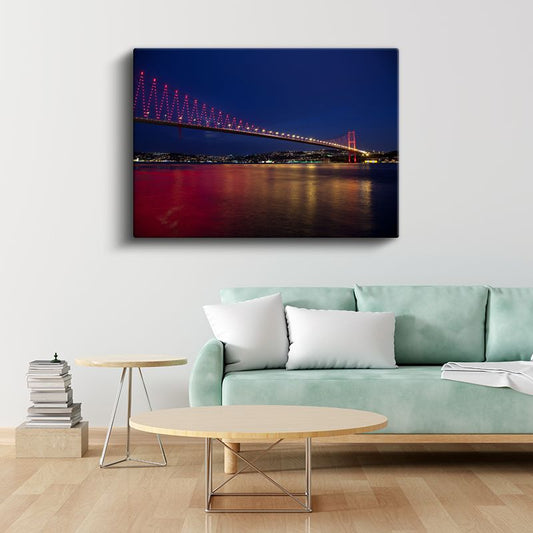 Boğaziçi Köprüsü - Gece Işıklandırması Kanvas Tablo