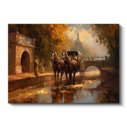 Sonbahar Manzarası - Atlı Araba Kanvas Tablo
